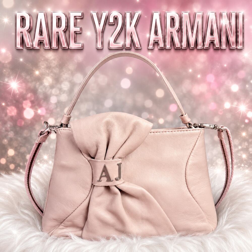 AJ Armani Jeans Rare Sheepskin Leather Pink Bow Crossbody Bag Y2K